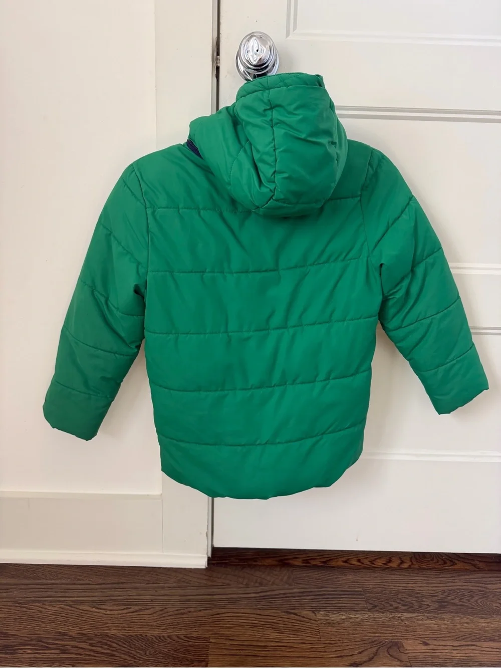 Mini Boden Green Hooded Puffer Jacket with Contrast Zippers